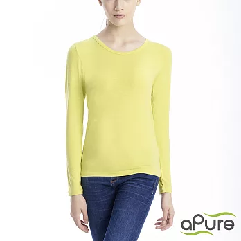 【aPure】feHot發熱衣 女圓領柔感發熱衣-芥末黃S 芥末黃