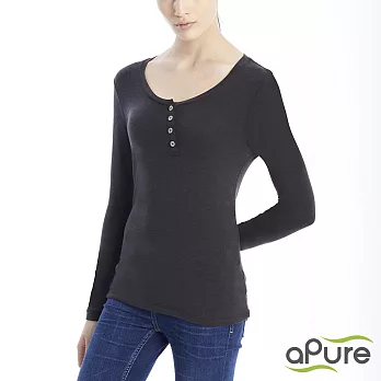 【aPure】feHot發熱衣 女斜開襟柔感發熱衣-神秘黑S 神秘黑
