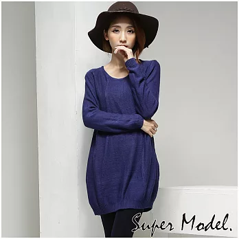 【名模衣櫃】韓系針織長版上衣-共5色 (適穿M-XXL)FREE藍色