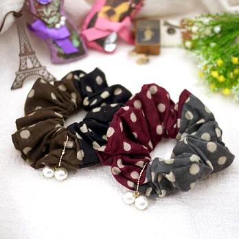 【安珂ECO正韓飾品】溫暖布面點點綴珍珠 大腸圈/髮束(2色)紅灰