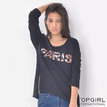 TOP GIRL-字母雙側拉鍊長袖圓領M黑