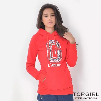 TOP GIRL-長版字母連帽TS紅