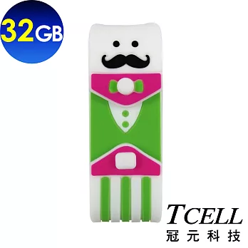 TCELL 冠元 OTG 32GB 雙介面造型隨身碟(雷神家族-鬍子馬戲碟)綠桃