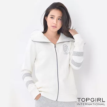 TOP GIRL-撞色連帽休閒套裝-上身S白