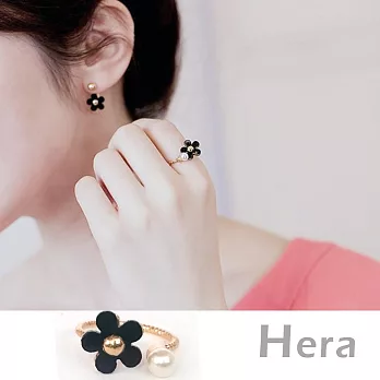 【Hera】赫拉 雛菊小花珍珠開口戒指/微調戒(三色任選)黑色
