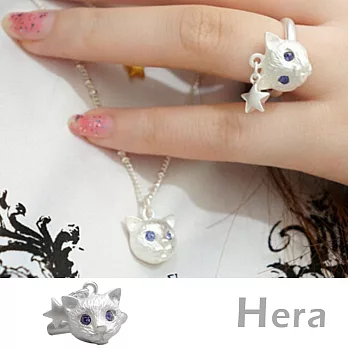 【Hera】赫拉 立體小貓彩鑽星星戒指/開口戒(銀色)