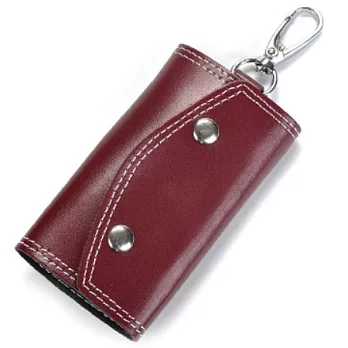 A+ accessories 簡約日系牛皮三折鑰匙包(5色可選)酒紅色