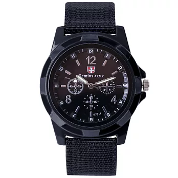 Watch-123 勇武者 瑞士軍風經典帆布帶腕錶 (4色可選)黑色