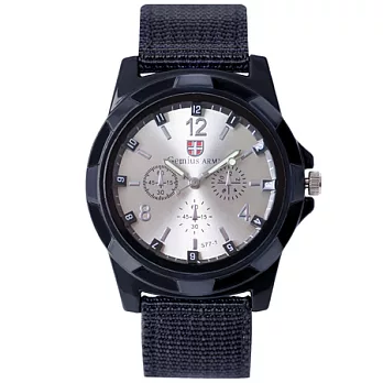 Watch-123 勇武者 瑞士軍風經典帆布帶腕錶 (4色可選)黑色x白色面
