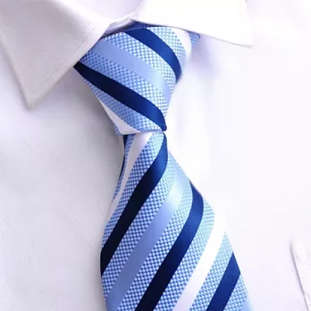 A+ accessories 男士商務淺藍底深藍白斜條紋領帶(LD004)