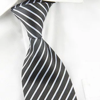 A+ accessories 男士商務黑色底淺藍白斜條紋領帶(LD018)