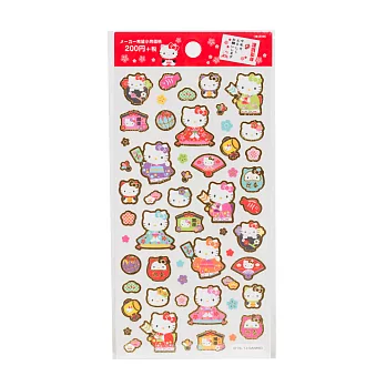 SANRIO HELLO KITTY金邊鑲飾和風新年貼紙