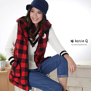 【KatieQ】日系自然風格紋舖棉長版背心(2色)-M-3LM紅色