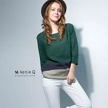 【KatieQ】韓風拼彩寬鬆長版上衣(4色)-M-3LM綠色