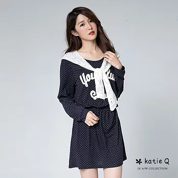 【KatieQ】點點配色傘狀上衣(2色)-FREEFREE深藍