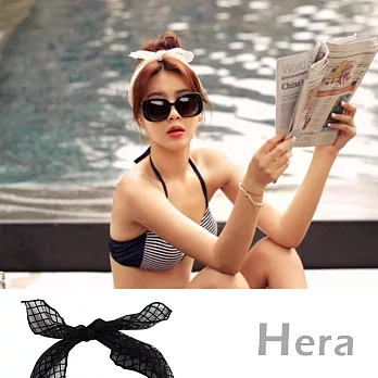 【Hera】赫拉 格狀網紗彈性蝴蝶結式髮箍/髮帶(二色任選)黑網紗