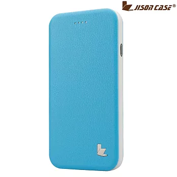 JisonCase iPhone 6 plus 5.5專用 左翻站立皮套 藍色+白色