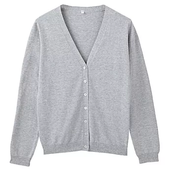 [UJI 無印良品]女有機棉強撚V領針織衫L灰色