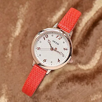 KEZZI 珂紫 945韓版亮皮甜美簡約水鑽皮帶錶(紅色)