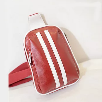 A+ accessories 運動風雙色條紋斜跨包 (5色任選)PU酒紅色