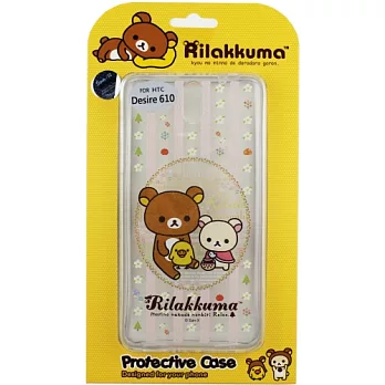 Rilakkuma 拉拉熊/懶懶熊 HTC Desire 610 彩繪透明保護軟套-花草優雅熊