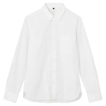 [MUJI 無印良品]男有機棉平織布水洗襯衫S白色