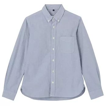 [MUJI 無印良品]男有機棉水洗牛津布扣領襯衫S藍色