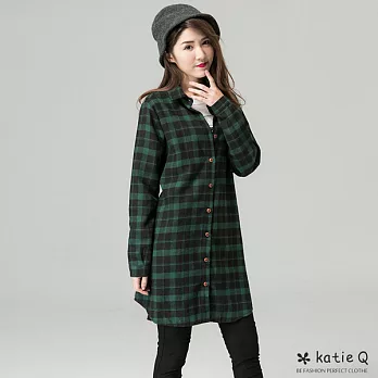 【KatieQ】日系手作感法蘭絨柔棉長襯衫(3色)-L-3LM綠色