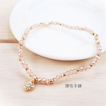 【PinkyPinky Boutique】甜美愛心水鑽手鍊 (淡粉色)