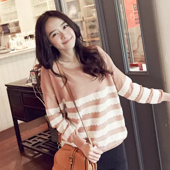 【韓國連線】。韓國 配色花紋針織毛衣 梅粉系