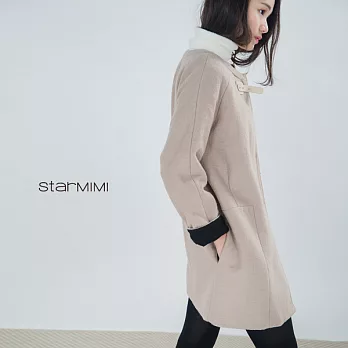 【STARMIMI】皮料領釦毛料大衣＊2色S黑