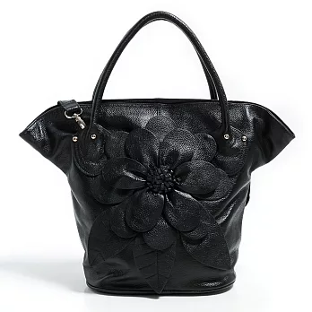 真皮 斜背包 浪漫花園 A4 立體花朵設計3用包 女 CHENSON 黑(LAL4A944-3)