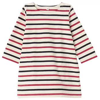 [MUJI 無印良品]幼兒有機棉粗織八分袖洋裝90紅橫紋