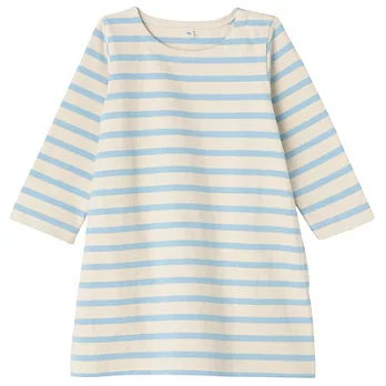 [MUJI 無印良品]幼兒有機棉粗織八分袖洋裝100粉藍橫紋
