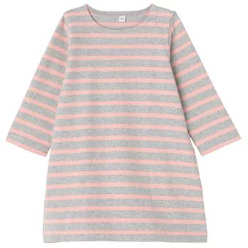 [MUJI 無印良品]幼兒有機棉粗織八分袖洋裝80淺粉橫紋
