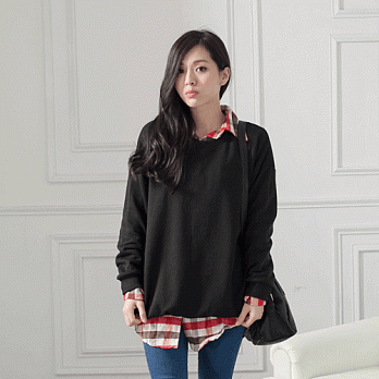 ROSE。韓版羅紋毛巾布上衣 黑系