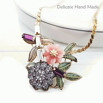 【PinkyPinky Boutique】日系風花朵手工水鑽項鍊 (粉紅色)