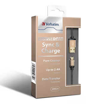 Verbatim 威寶 Micro USB Cable 200cm 圓線(尼龍編織線)-金色