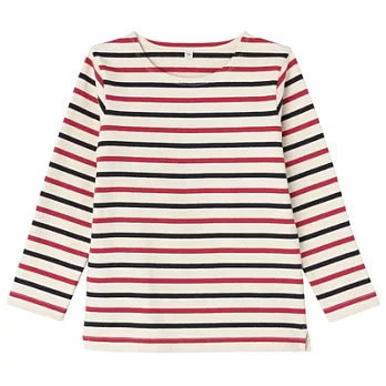 [MUJI 無印良品]兒童有機棉粗織長袖T恤130紅橫紋