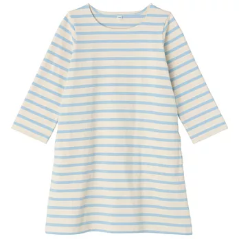 [MUJI 無印良品]兒童有機棉粗織八分袖洋裝130粉藍橫紋