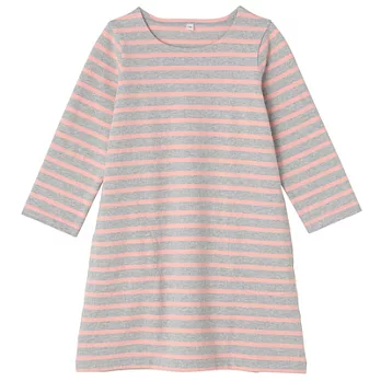 [MUJI 無印良品]兒童有機棉粗織八分袖洋裝130淺粉橫紋