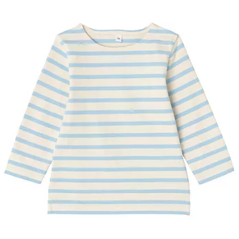 [MUJI 無印良品]幼兒有機棉粗織長袖T恤象80粉藍橫紋