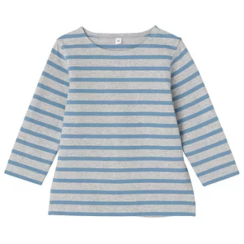 [MUJI 無印良品]幼兒有機棉粗織長袖T恤象80淡藍橫紋