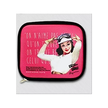 Marianne Kate 城市飛行系列 撞色緞面化妝包 中蜜桃紅