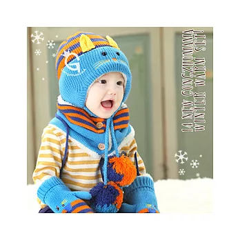 韓版兒童保暖圍脖帽兩件組天空藍