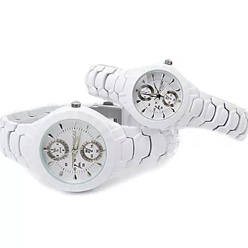 Watch-123 仿二眼金屬漆帶情侶腕錶 (4色任選) 白色大盤
