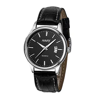 Watch-123 簡約時尚 單日曆復古商務腕錶 (4色任選)黑色皮帶