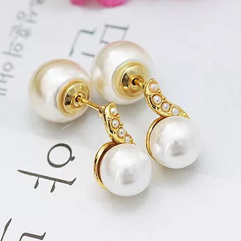 【安珂ECO正韓飾品】氣質高雅曲線金邊墜珍珠搭珍珠耳釦 耳環