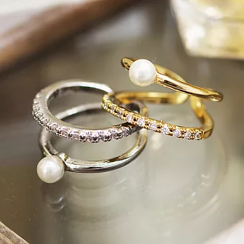 【安珂ECO正韓飾品】珍珠氣質雙戒綴鑽設計 戒指(2色)銀色