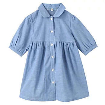 [MUJI 無印良品]幼兒有機棉二重紗織七分袖洋裝90淡藍